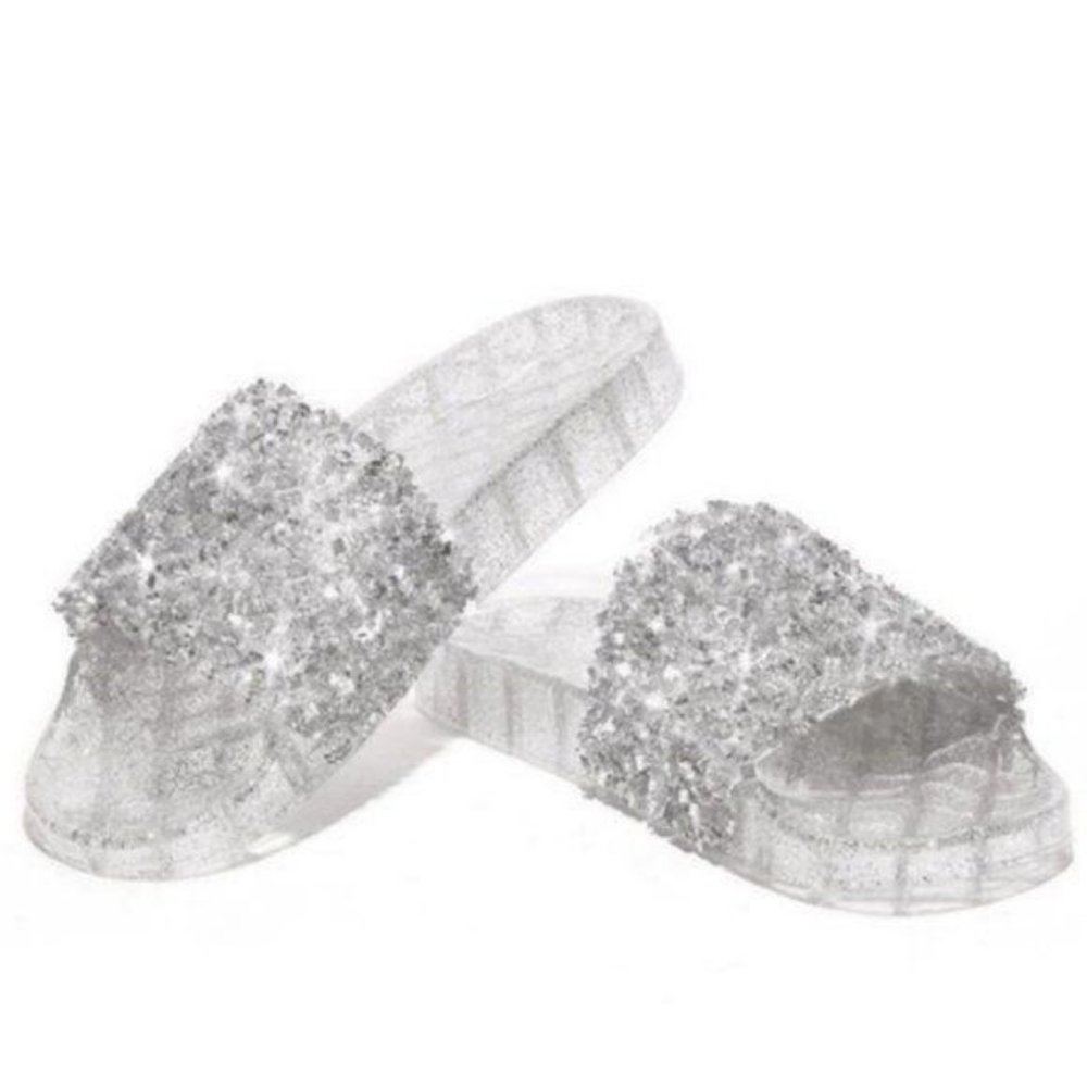 !!NEW!! Embellished Sparkle Slides in Silver - Picture 2 of 6